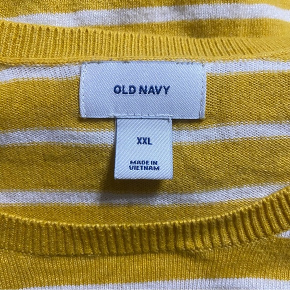 Old Navy Yellow White Striped Classic Crewneck Pullover Sweater - Picture 4 of 5